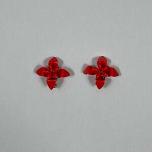 Vintage Gold Tone Red Enamel Flower Clip On Earrings